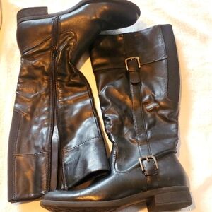 G.H. Bass Josie Black Knee-High Full Zip Sz. 8.5 Boots w Buckle W Calf Expander
